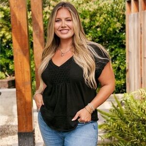 Torrid Belle Isle Black V-Neck Smocked Trapeze Blouse